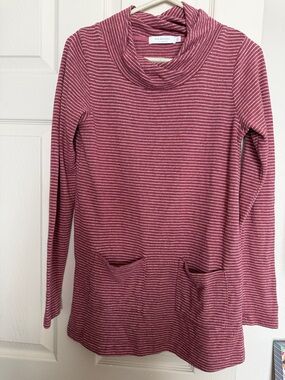 Mododoc Women's Pink Striped Cowl Neck Tunic